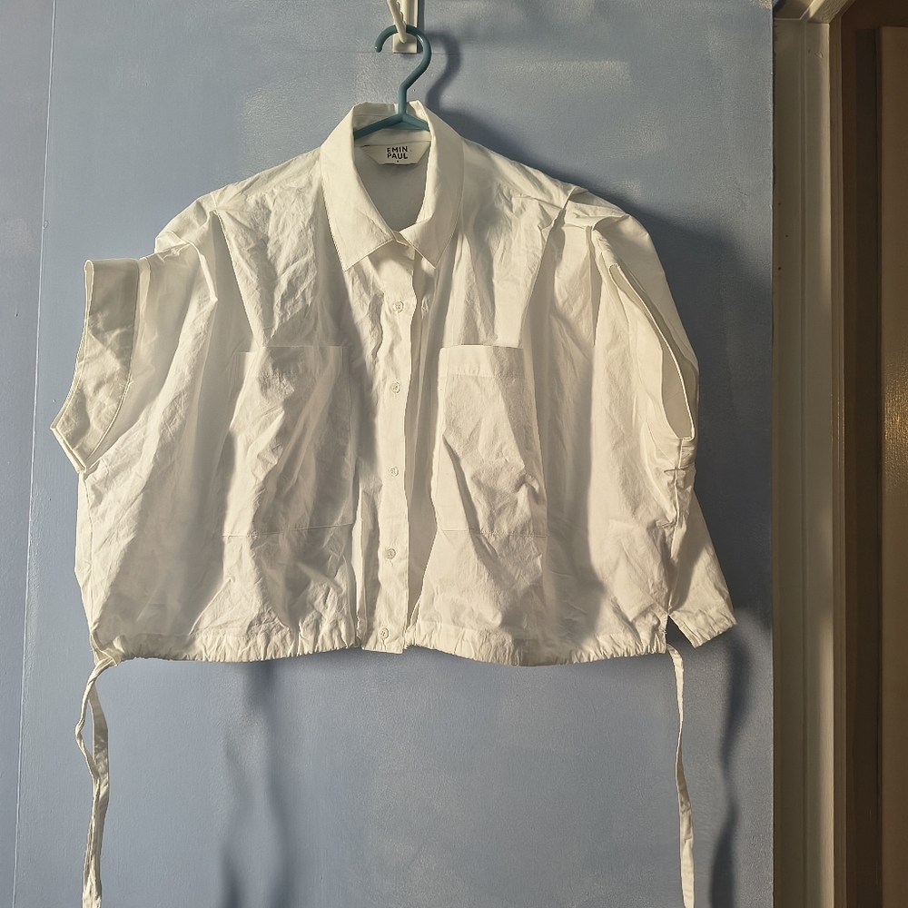 EMIN & PAUL White Cotton Poplin Blouse With Side Ties M